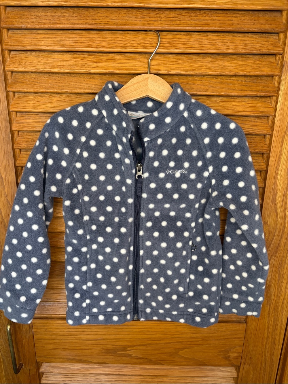 Columbia Navy Fleece Zip Jacket with White Polka Dots